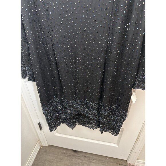 Party Dress Vintage Papell Boutique Beaded Floral Tiered Midi 22W Black NWT - Picture 9 of 10